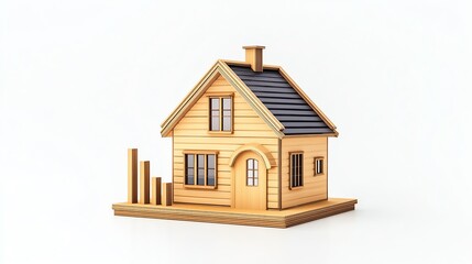 Fototapeta premium A charming wooden house model with a simple design, perfect for home-related themes, architecture concepts, or real estate visuals.