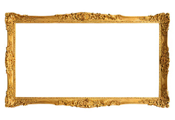 a transparent image of a horizontal, rectangular vintage gold frame in an oriental style. The frame should have detailed patterns and carvings reminiscent of traditional Asian art