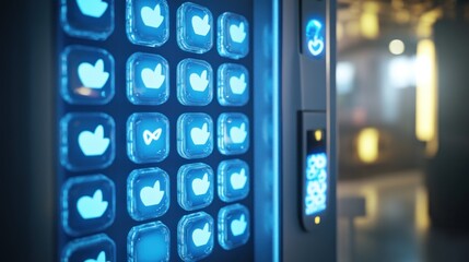 Futuristic Vending Machine with Blue Glowing Icons