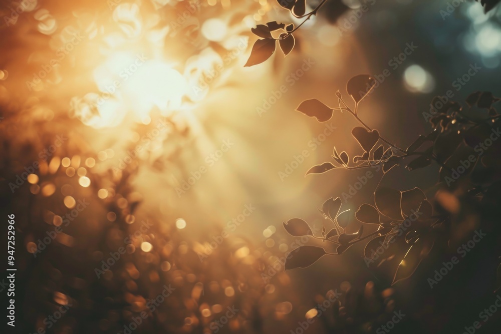 Poster a sunbeam illuminates the foliage of a tree, creating dappled shadows and highlights