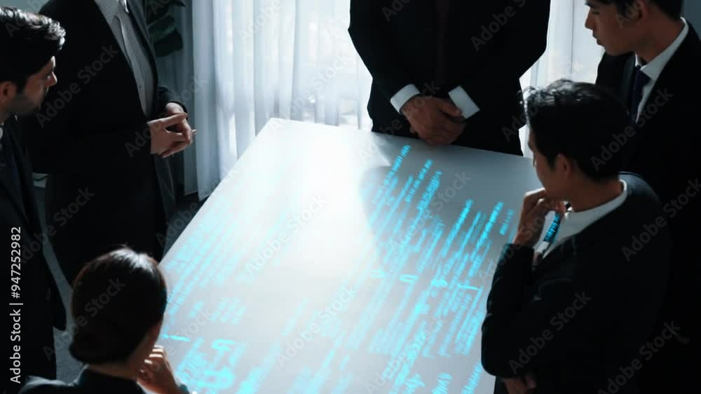 Poster top view of professional business team share idea about coding prompt or programing engineering code