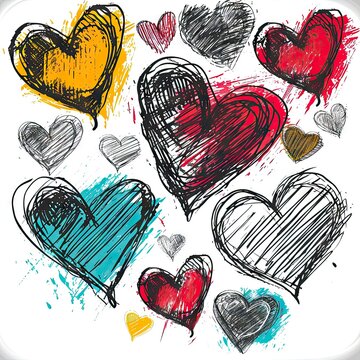 Pencil hand drawn scibble heart white background
