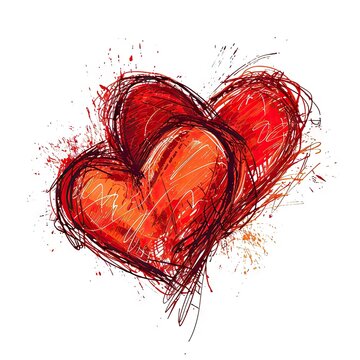 Pencil hand drawn scibble heart white background