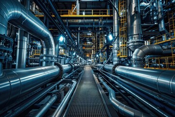 Industrial pipe-filled room