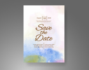 Wedding invitation with Abstract splashed watercolor background