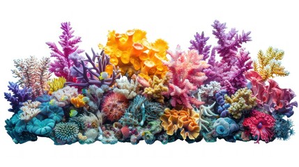 Panoramic view of vibrant colorful coral reef biodiversity, cut out - stock png.