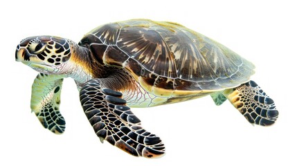Obraz premium a sea turtle swimming isolated on a white background.