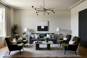 Elegant Minimalist Drawing Room with Cozy Seating and Chic Decor
