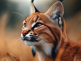 Obraz premium Caracal, close up with warm tones in a wilderness setting