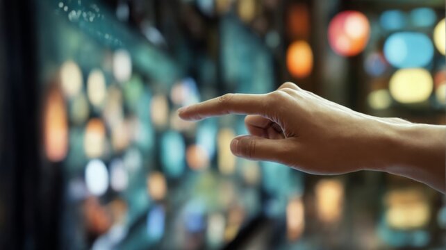 Person  hand pressing button touch screen casino Selective focus