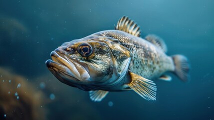 Obraz premium A close-up image of a barracuda underwater, featuring its distinct spotted pattern.