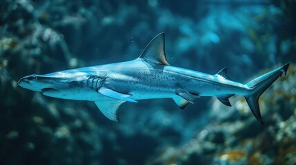 Fototapeta premium A close up of a great white shark in the ocean.