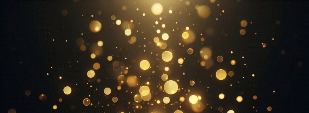 Fondo con part&iacute;culas de brillo dorado que caen. Confeti dorado cayendo con luz m&aacute;gica. Hermoso fondo claro	