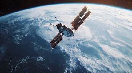 Fototapeta premium Exploring the Final Frontier: A Satellite's Journey Orbiting the Earth with a Majestic View of Our Blue Planet