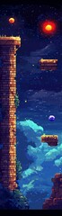 Retro Video Game Scene A pixel artstyle video game environment with floating powerups