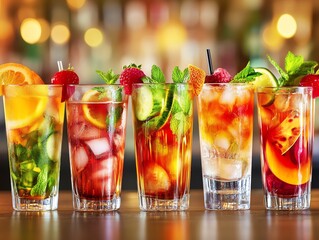 Vibrant Cocktails A row of colorful