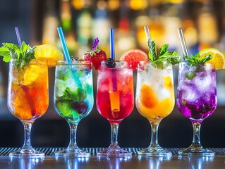 Vibrant Cocktails A row of colorful