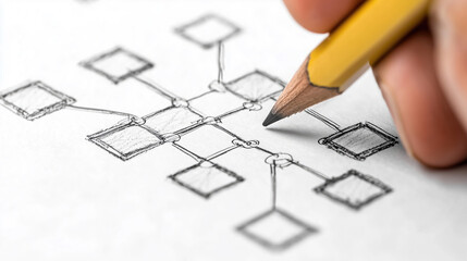 Close-up of a hand with pencil drawing diagram