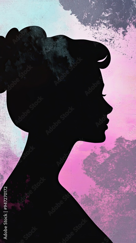 Sticker Silhouette of a Woman Against Colorful Background