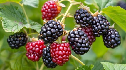 Close-Up of Ripe Blackberries on a Branch