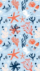 vector graphic of cute simple patterns of marine