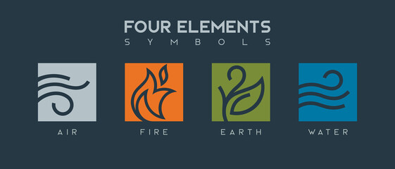 Four Elements fire water earth air Icon Set Logos