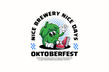 beer cone pine or hop retro cartoon character mascot illustration with lying down relaxing pose and waving hand for brewery factor and bar mascots and merchandise