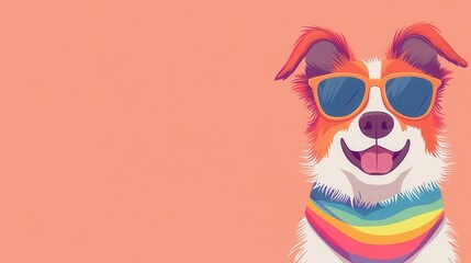 Fototapeta premium A groovy cartoon dog with floppy ears and a rainbow bandana, groovy, cartoon dog, retro