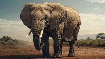 Fototapeta premium A large African elephant at sunset