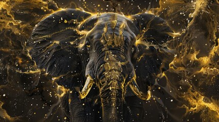 Elephant in Golden Abstract
