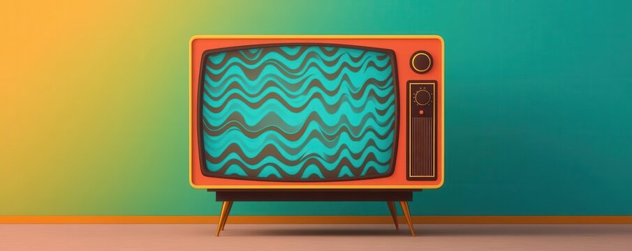 A retro cartoon TV with wavy patterns and vibrant colors on the screen, groovy, cartoon TV, vintage