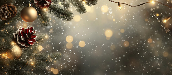 Christmas Banner background with fir tree and string of lights, Ai Generated Images