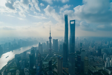 Aerial View of Skyscrapers in an Urban Cityscape