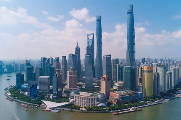Fototapeta premium Aerial View of Skyscrapers in an Urban Cityscape