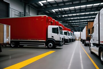 Close-up of Freight Trucks at Distribution Center Ready for Shipping