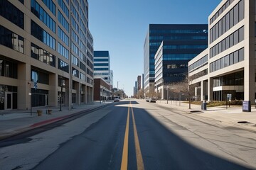 Magnetic Scene of Empty Urban Street Adjacent to Corporate Buildings