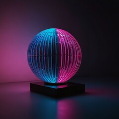 Neon-lit sphere with grid pattern emits cyberpunk vibes.