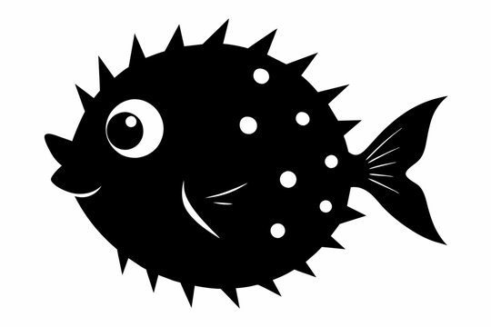 recommend clip art: Pufferfish fish silhouette black vector art illustration
