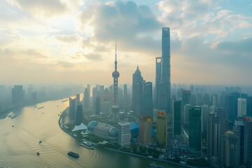 Aerial View of Skyscrapers in an Urban Cityscape