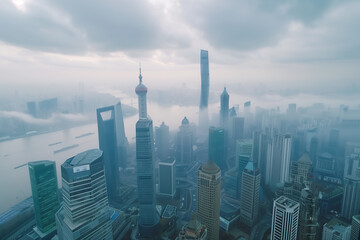 Naklejka premium Aerial View of Skyscrapers in an Urban Cityscape