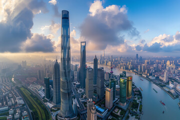 Aerial View of Skyscrapers in an Urban Cityscape