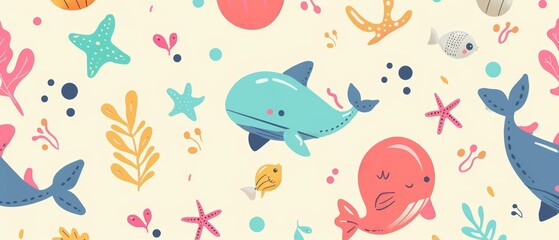vector graphic of cute simple patterns of marine in light background