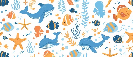 Fototapeta premium vector graphic of cute simple patterns of marine in light background