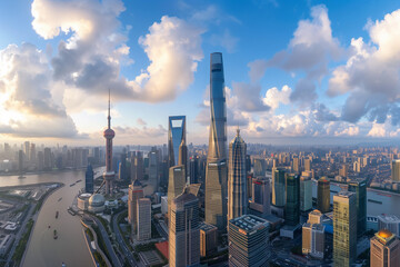 Fototapeta premium Aerial View of Skyscrapers in an Urban Cityscape