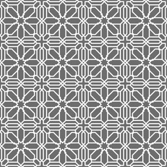 Seamless Islamic pattern consisting of interlocking and crossing lines on a white background. Suitable for various creative projects or decorative elements.