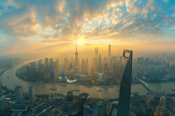 Aerial View of Skyscrapers in an Urban Cityscape