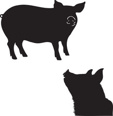 Pig silhouettes set black graphic vector