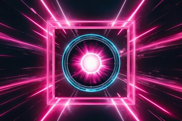 Fototapeta premium Vibrant Pink Electric Square Frame Featuring Temporal Portal on Dark Background