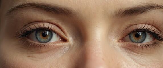 Naklejka premium Close-up of a Woman's Eye with Green Iris and Long Eyelashes