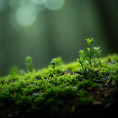 green moss on the ground